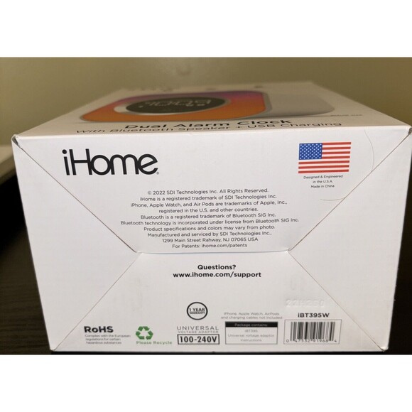 iHome iBT395W Dual Alarm Clock Bluetooth Speaker USB Charging color Changing NEW - Picture 7 of 7
